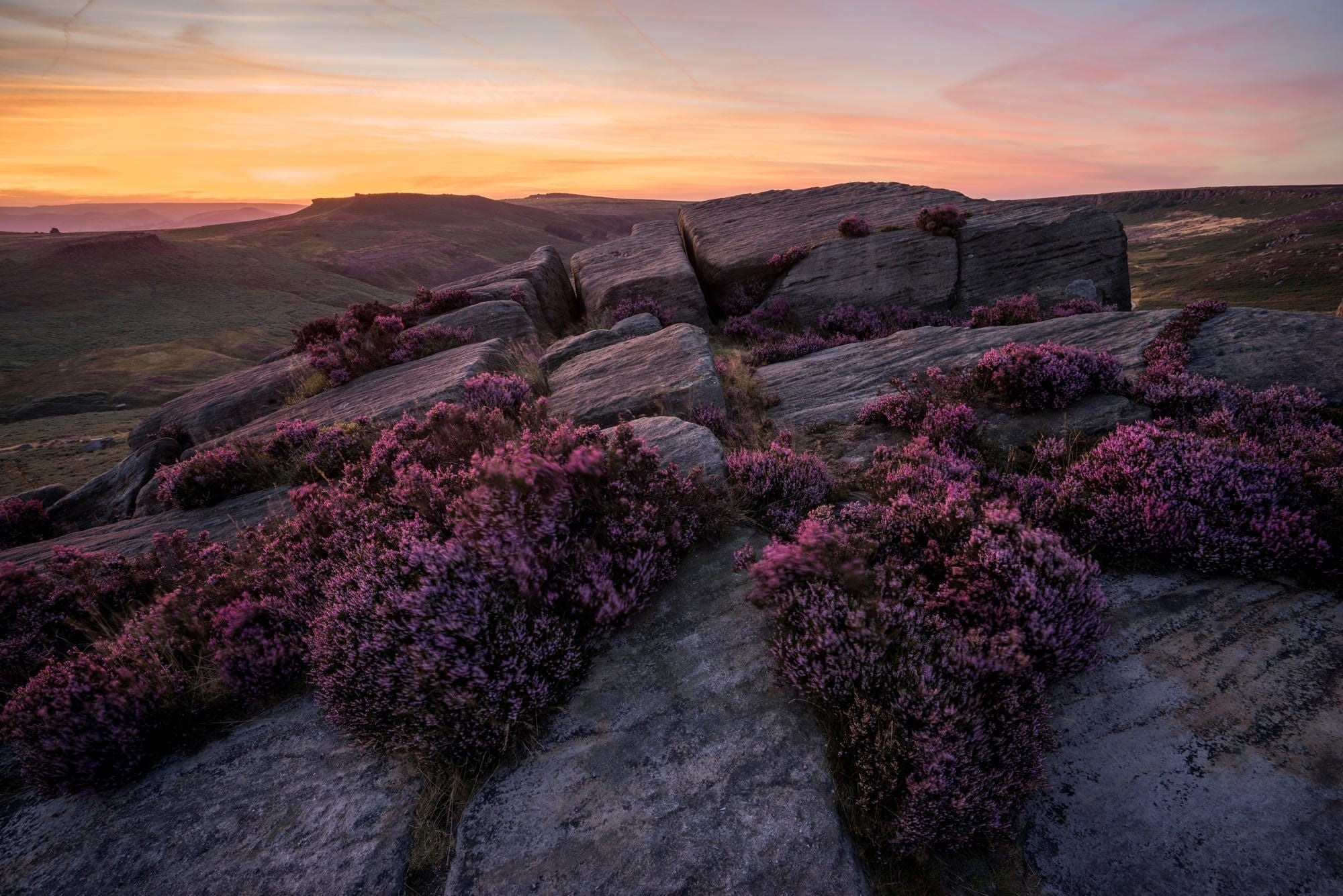 Burbage Rocks Afterglow - Heather in the Peak District Photography Workshop