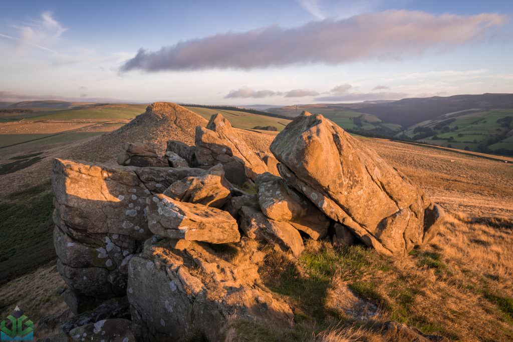 After a sunset up Kinder Scout the evening before, I was unsure if I could muster sunrise. However, a half promising forecast looked like the higher tops could be above some mist. I got myself up bright and early and was disappointed to be greeted to clear skies and no mist. I nearly drove home as I really don't like clear skies. Instead, I decided I would make a walk of it and went up Crook Hill, if anything I would see it's potential at sunrise for a future visit. I decided on this composition as there was literally one cloud in the sky, so I needed to make the most of it! It helped that the second peak of Crook Hill was in the distance to help add a little interest.