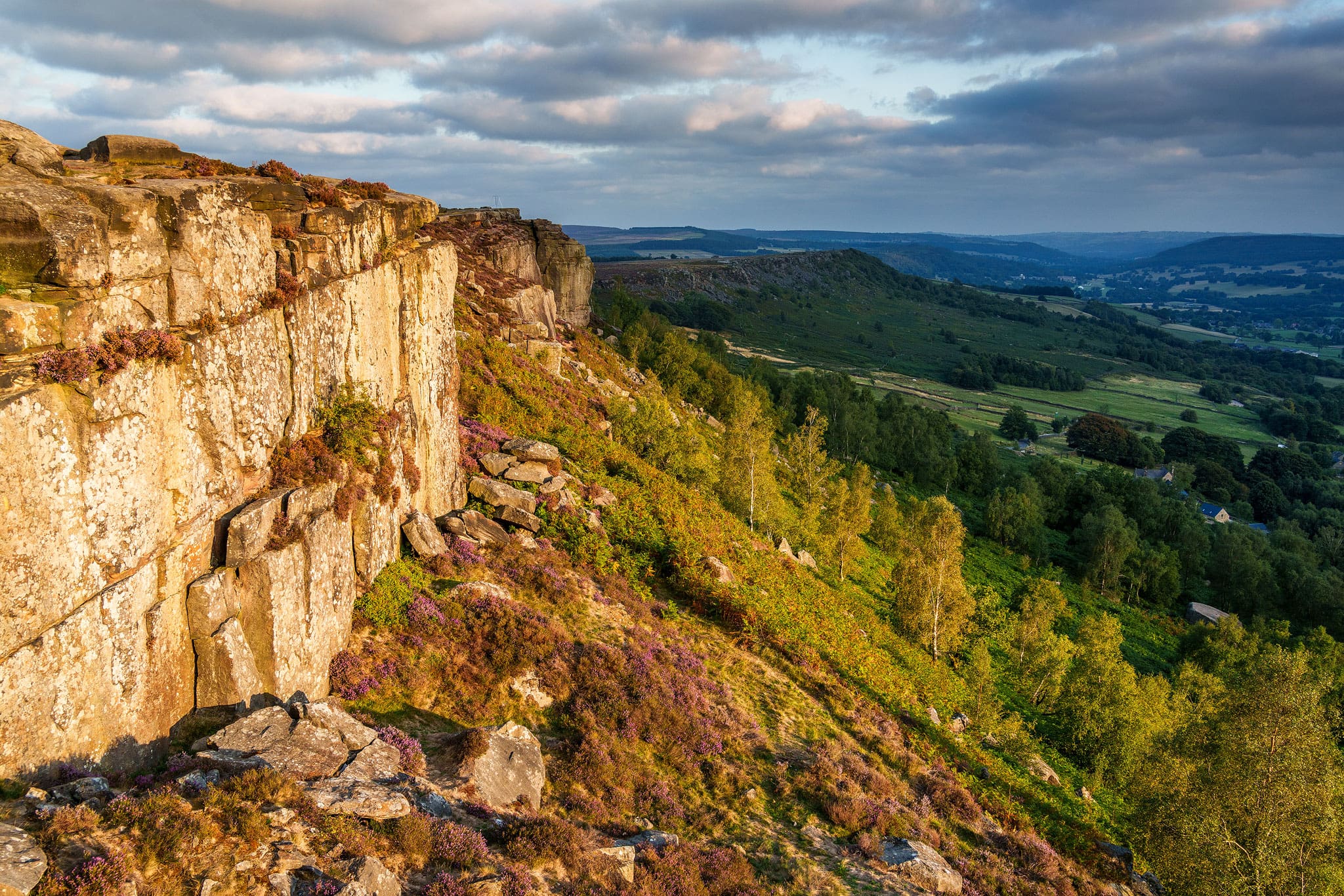 Curbar Edge Three Cliffs Sunset Heather - Peak District Photography Heather Workshop