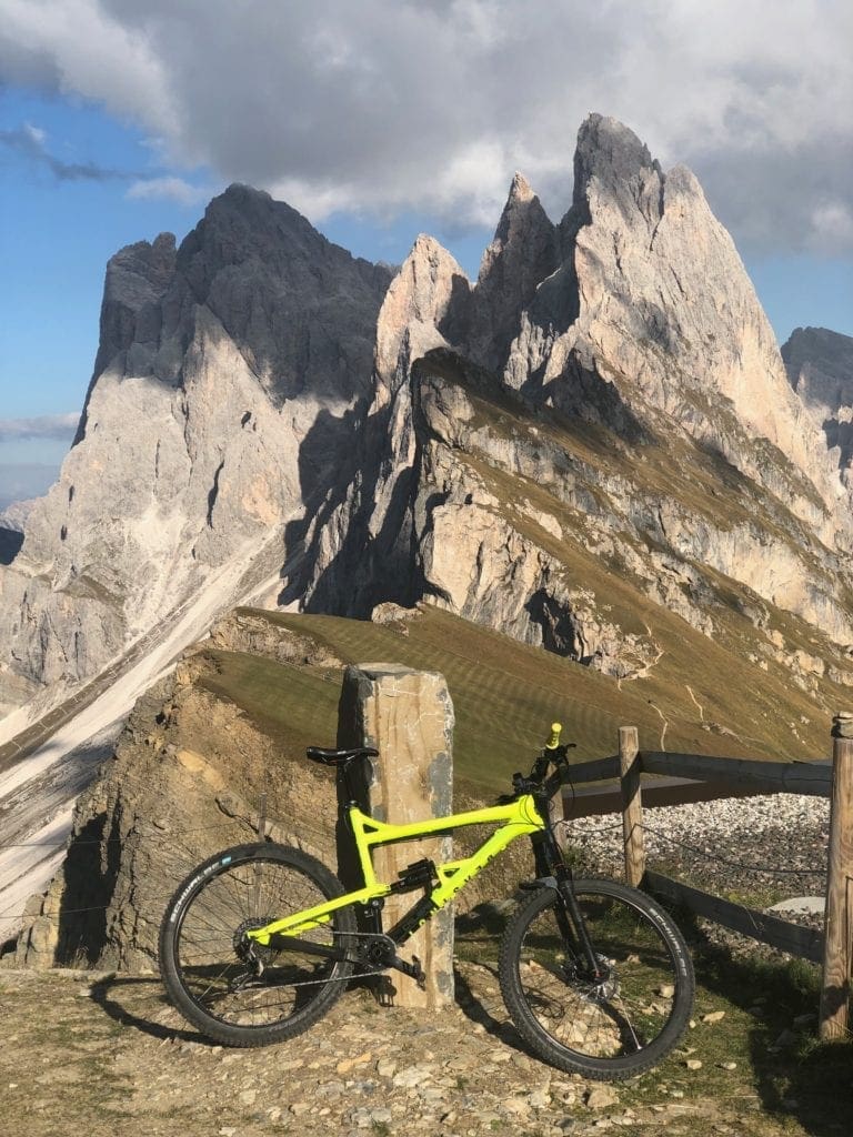 What a view. Seceda with my mountain bike in front.